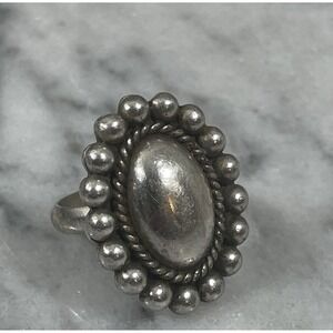 Sterling Silver Elongated Ring Bead Halo Size‎ 7 Artisan Handmade Mexico CII